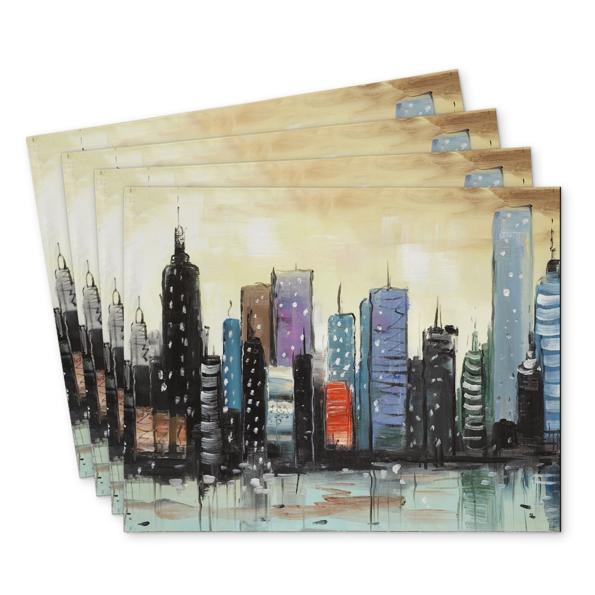 Picture of Begin Home Decor C4PP1418FZLBM6 14 x 18 in. Skyline on Abstract Cityscape Polyester Placemat - Home Decor - Set of 4