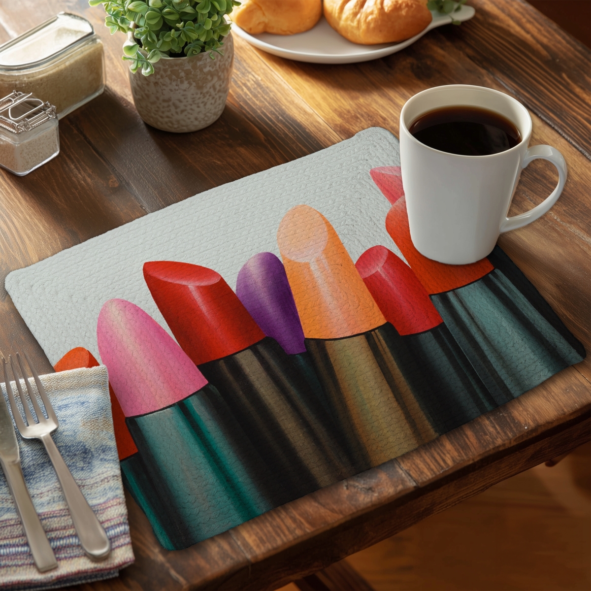 Picture of Begin Home Decor C6BP1418G9QOO8 14 x 18 in. Lipstick Collection - Braided Polyester Placemat for Home Decor - Set of 6