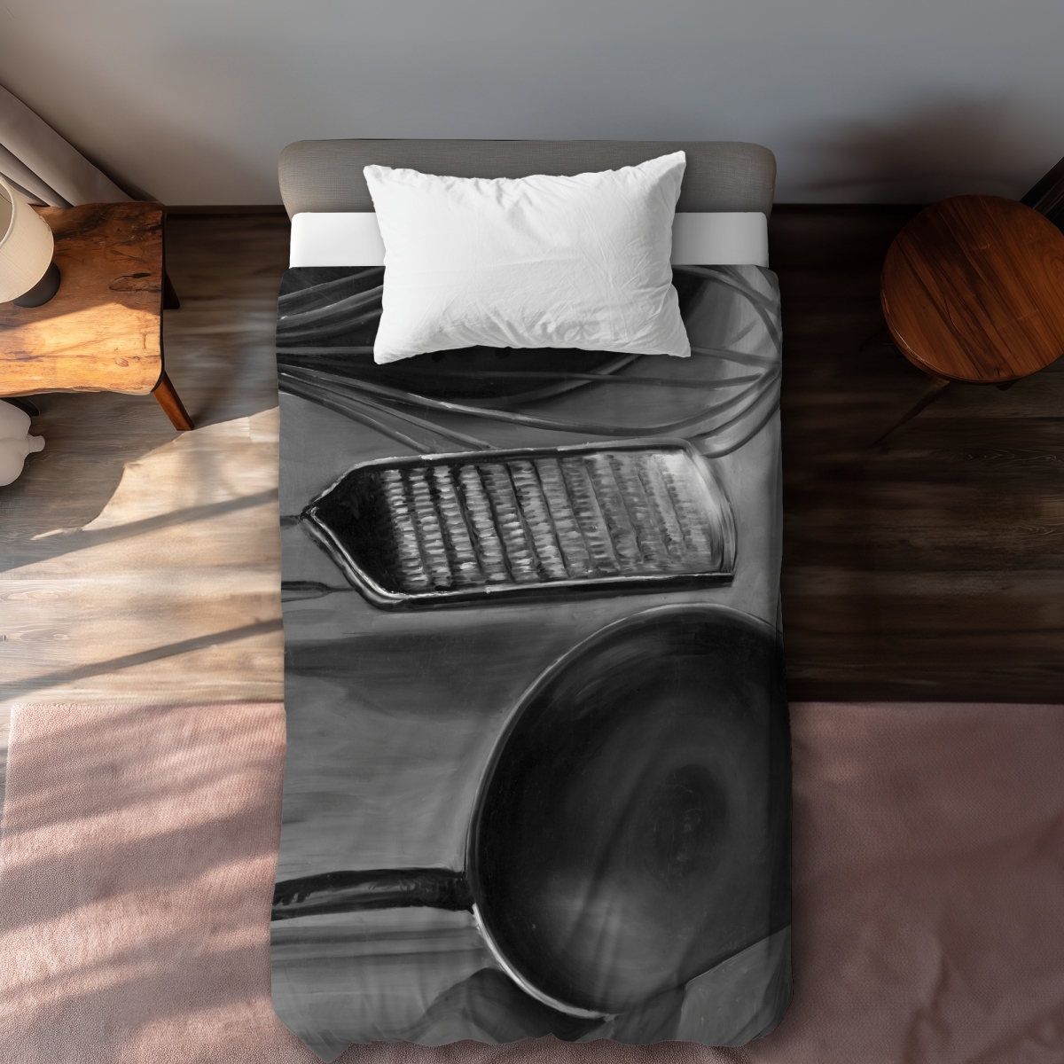C1DCTXLWEGAR7C Twin Extra Long Black Still Life Duvet Cover - Kitchen Tools for Chef Decor