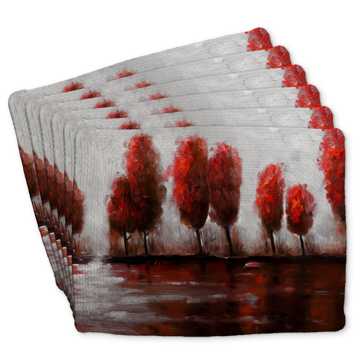 Picture of Begin Home Decor C6BP1418D8F4BC 14 x 18 in. Red Trees Braided Polyester Placemat - Home Decor Accent - Set of 6