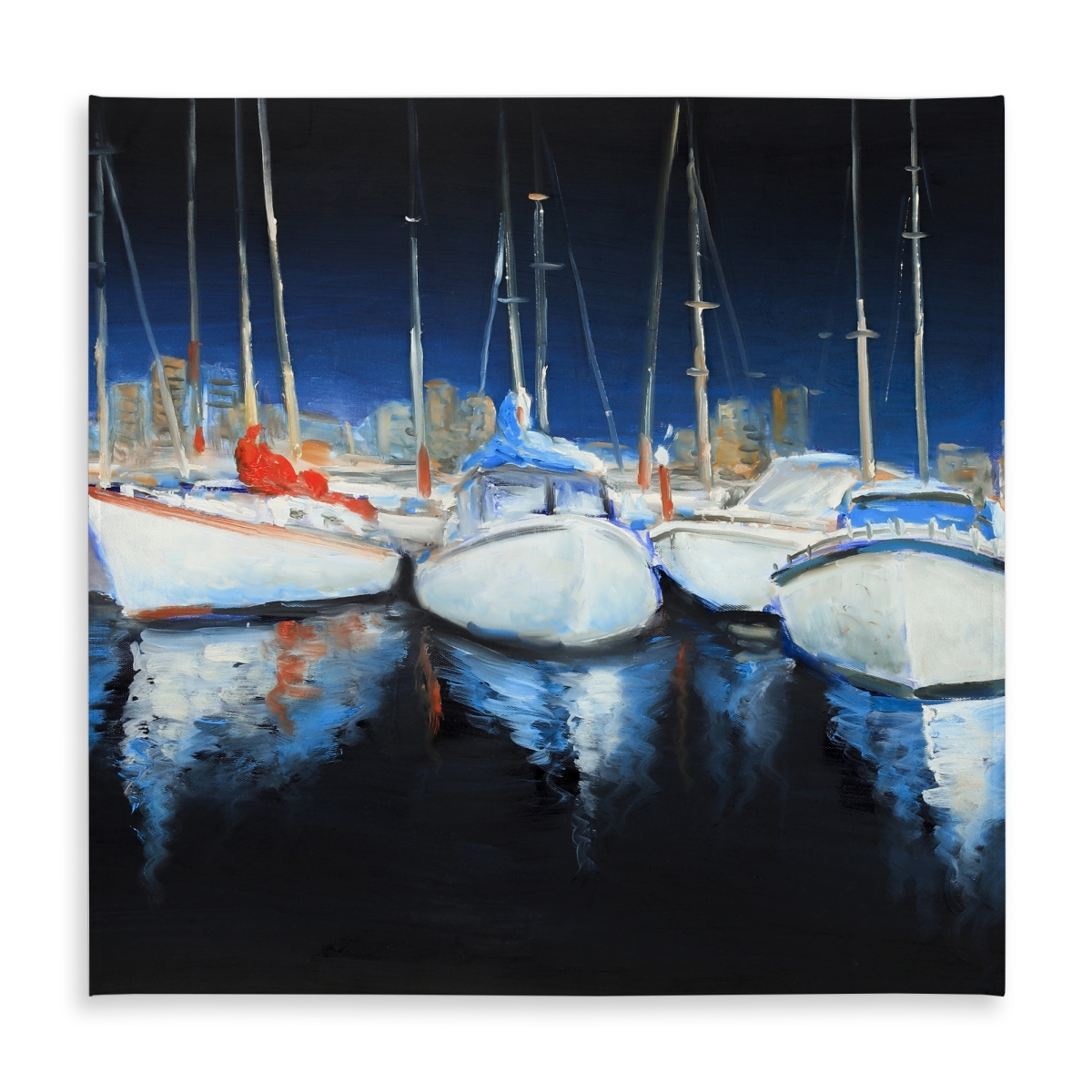 Picture of Begin Home Decor C1TC58582PRPHI 58 x 58 in. Evening At the Marina Blue Boat Tablecloth for Home Decor