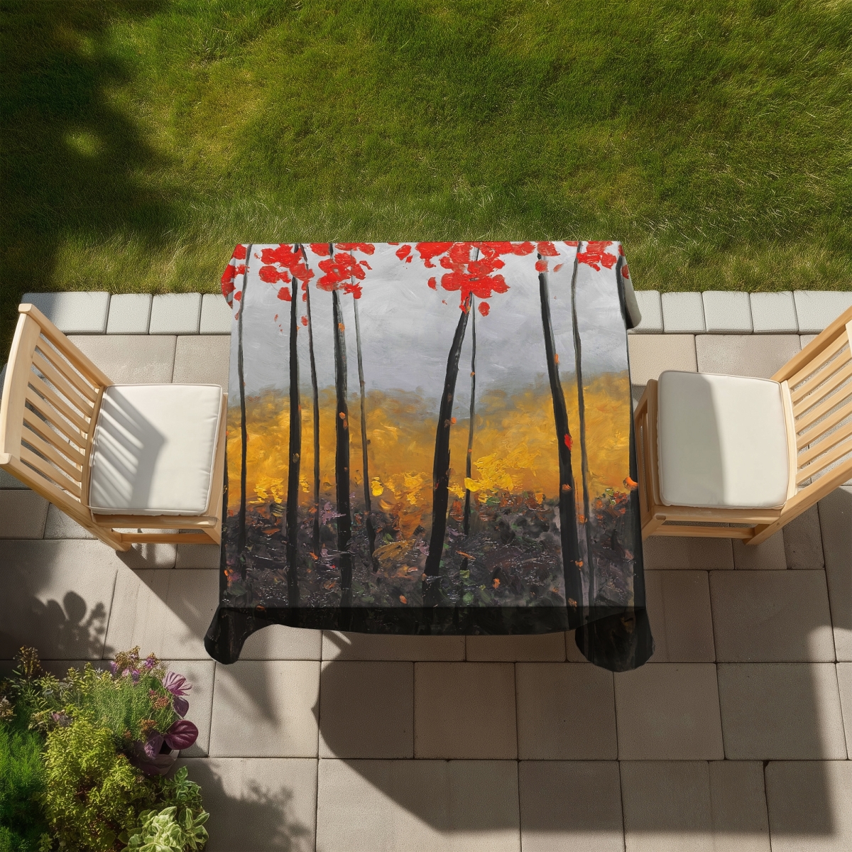 Picture of Begin Home Decor C1TC5858H0LDFC 58 x 58 in. Abstract Autumn Trees Tablecloth - Contemporary Home Decor