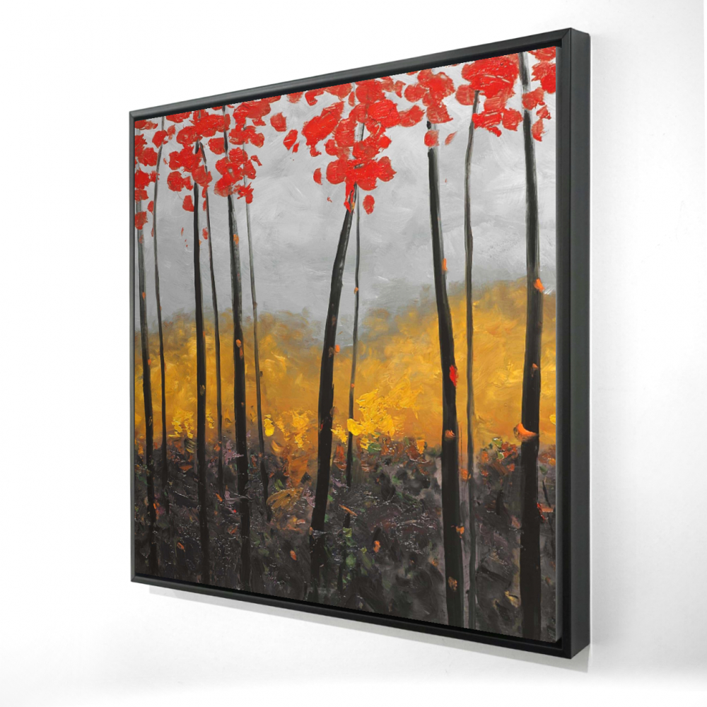 2081-3636-LA111 36 x 36 in. Abstract Autumn Trees - Red Framed Canvas - Home Decor