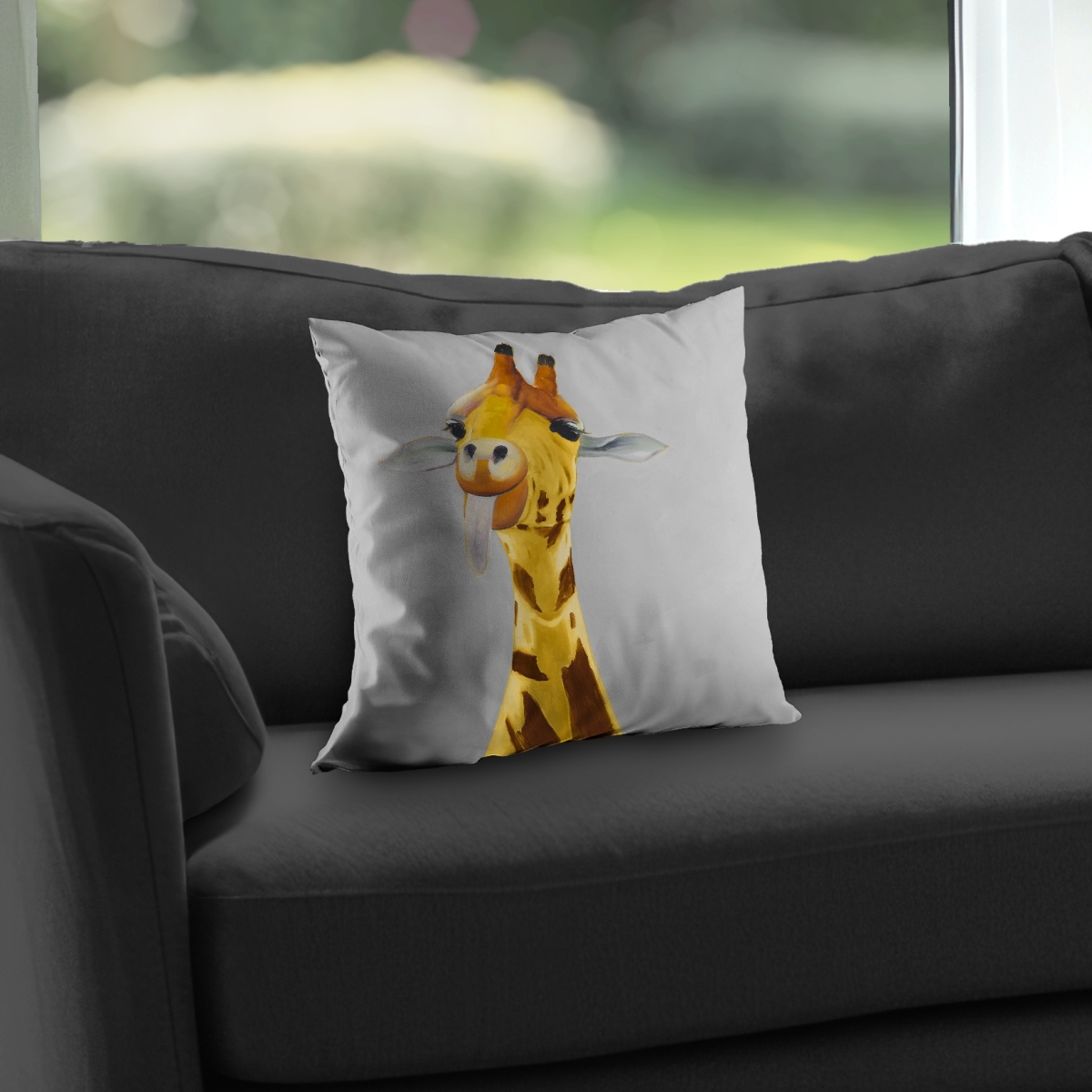 C1PT141490PTTW 14 x 14 in. Funny Giraffe Face - Wildlife Poly Twill Throw Pillow - Decor