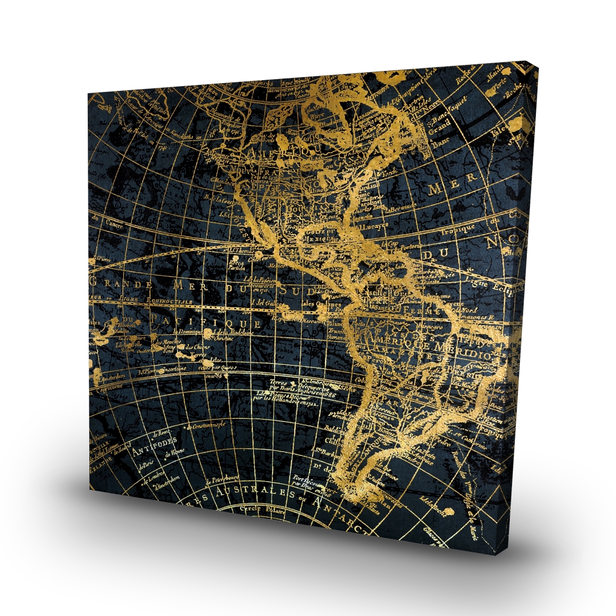 C1RC3232CY27YQ 32 x 32 in. Blue & Marine World Map Globe - Man Cave Canvas Decor