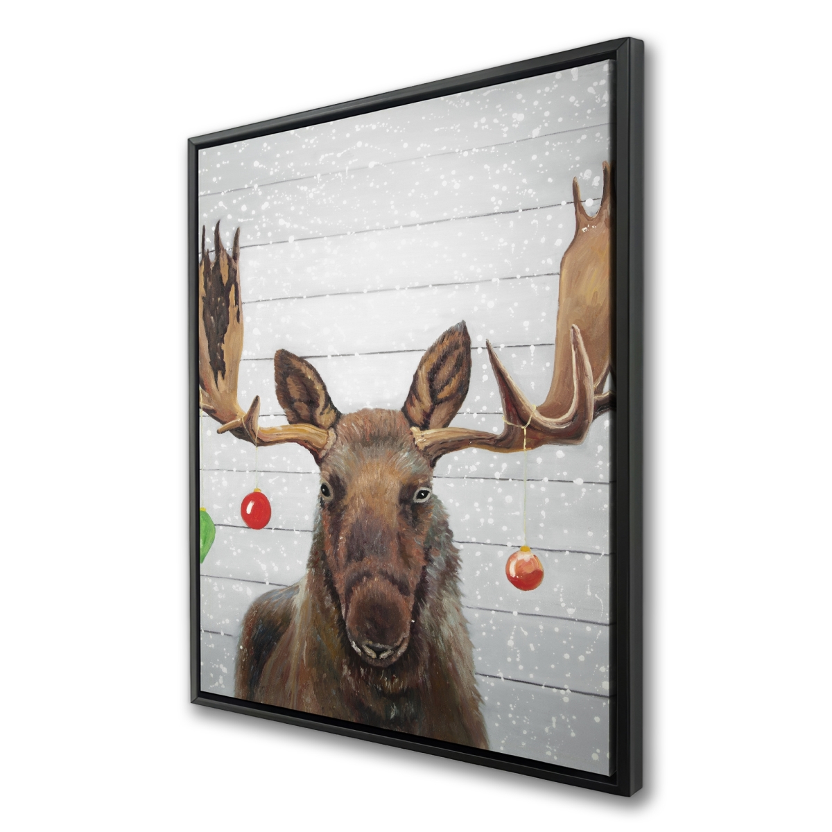C1FC36480WDKAE 36 x 48 in. Moose Has Christmas Balls - Deer Gray Framed Canvas Art