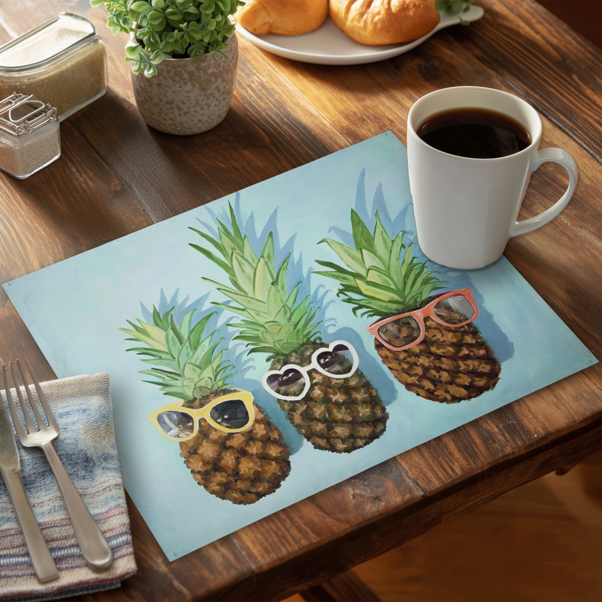 Picture of Begin Home Decor C6PP1418TPU7LP 14 x 18 in. Summer Pineapples Polyester Placemat - Home Decor Accent - Set of 6