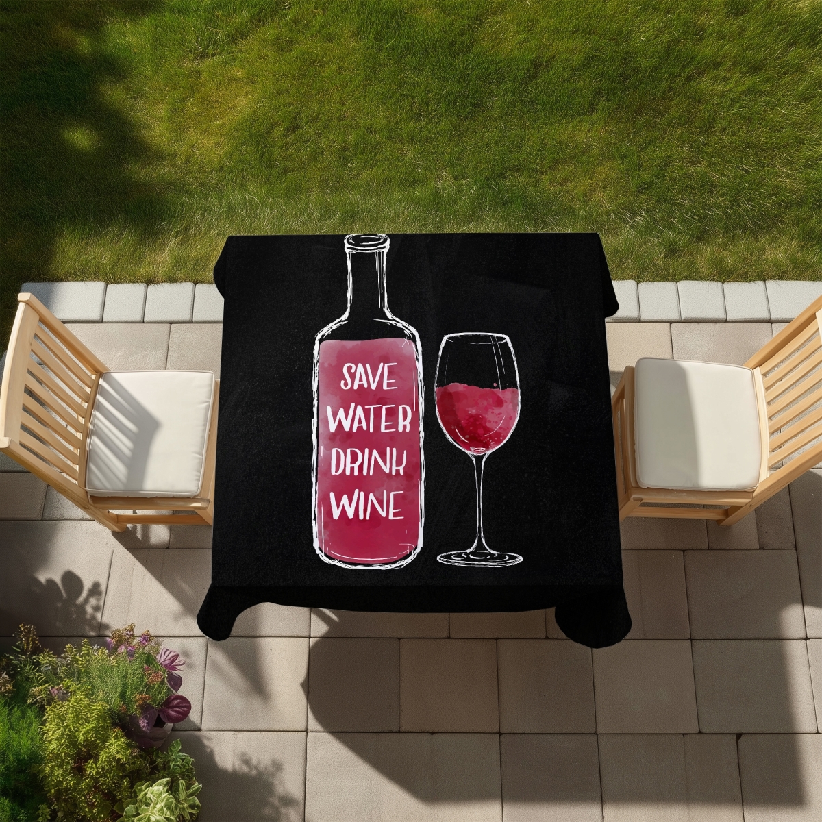 Picture of Begin Home Decor C1TC5858UNTGH0 58 x 58 in. Save Water Drink Wine Tablecloth - Indoor & Outdoor Home Decor