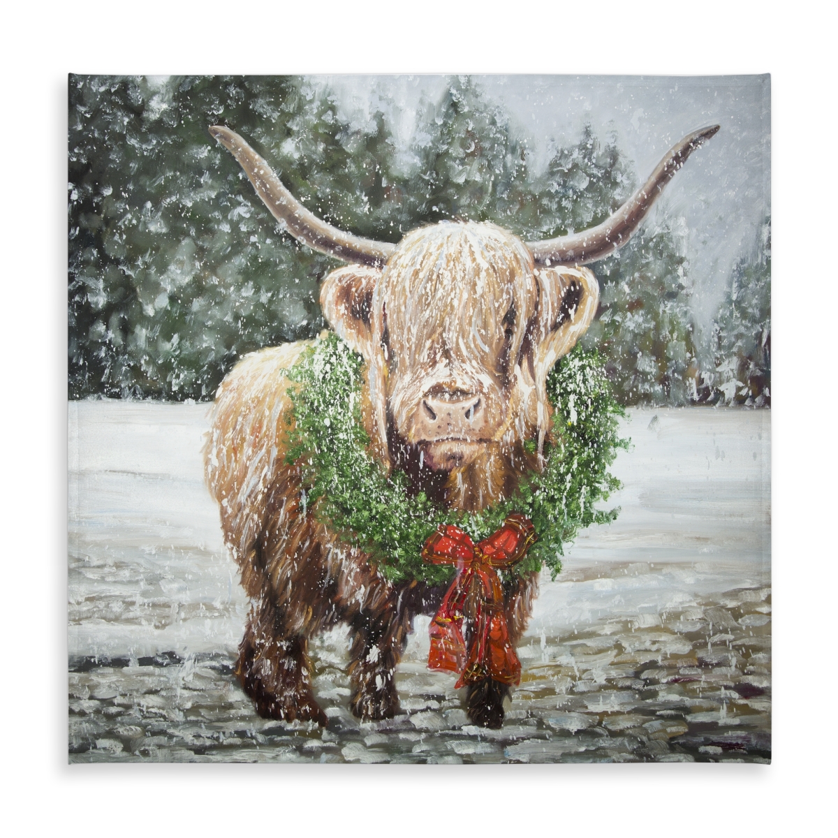 Picture of Begin Home Decor C1TC5858IMV0IA 58 x 58 in. Highland Christmas Cow Tablecloth - Rustic Farmhouse Decor