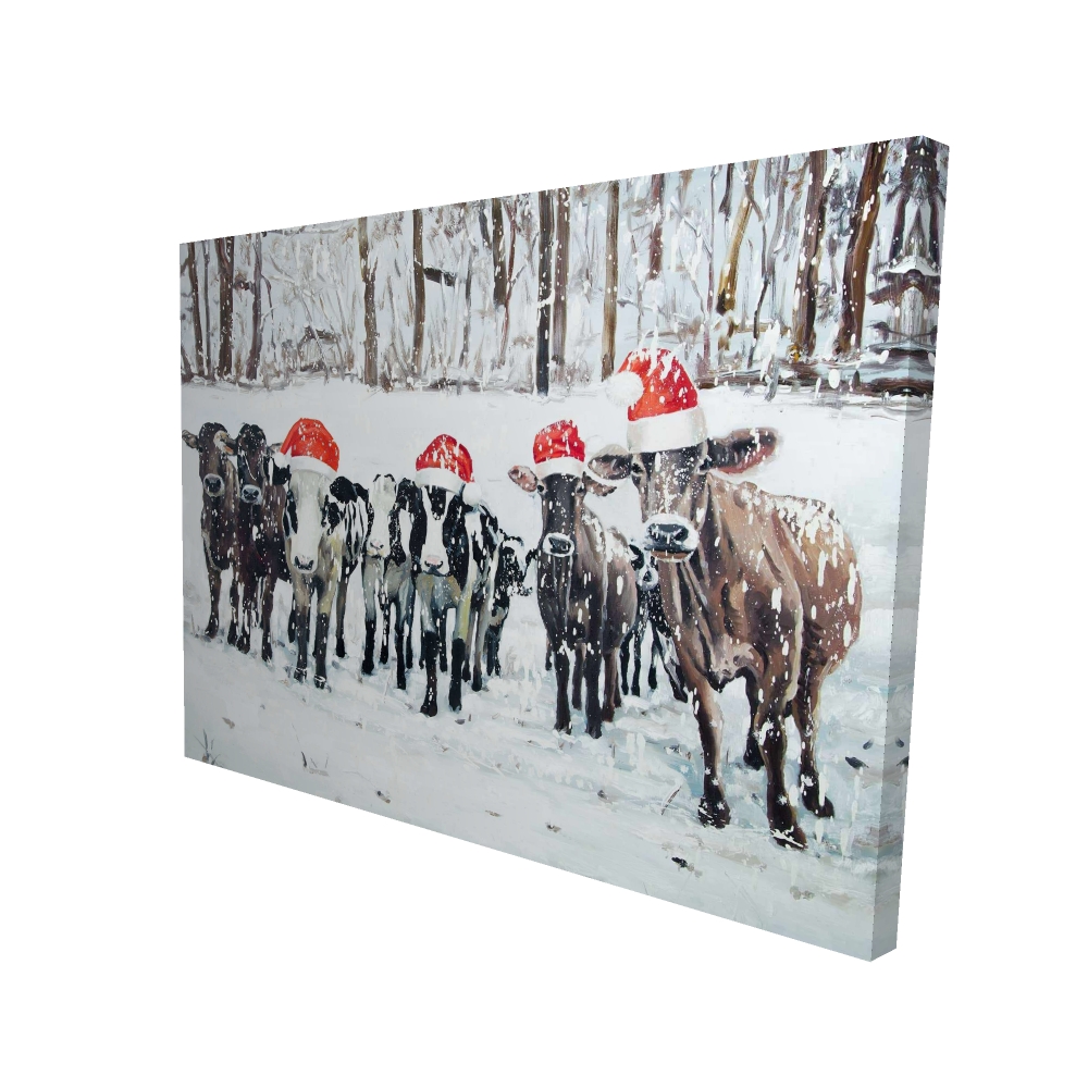 2080-3648-HO24 36 x 48 in. Curious Christmas Cows Canvas - Unique Cow Home Decor