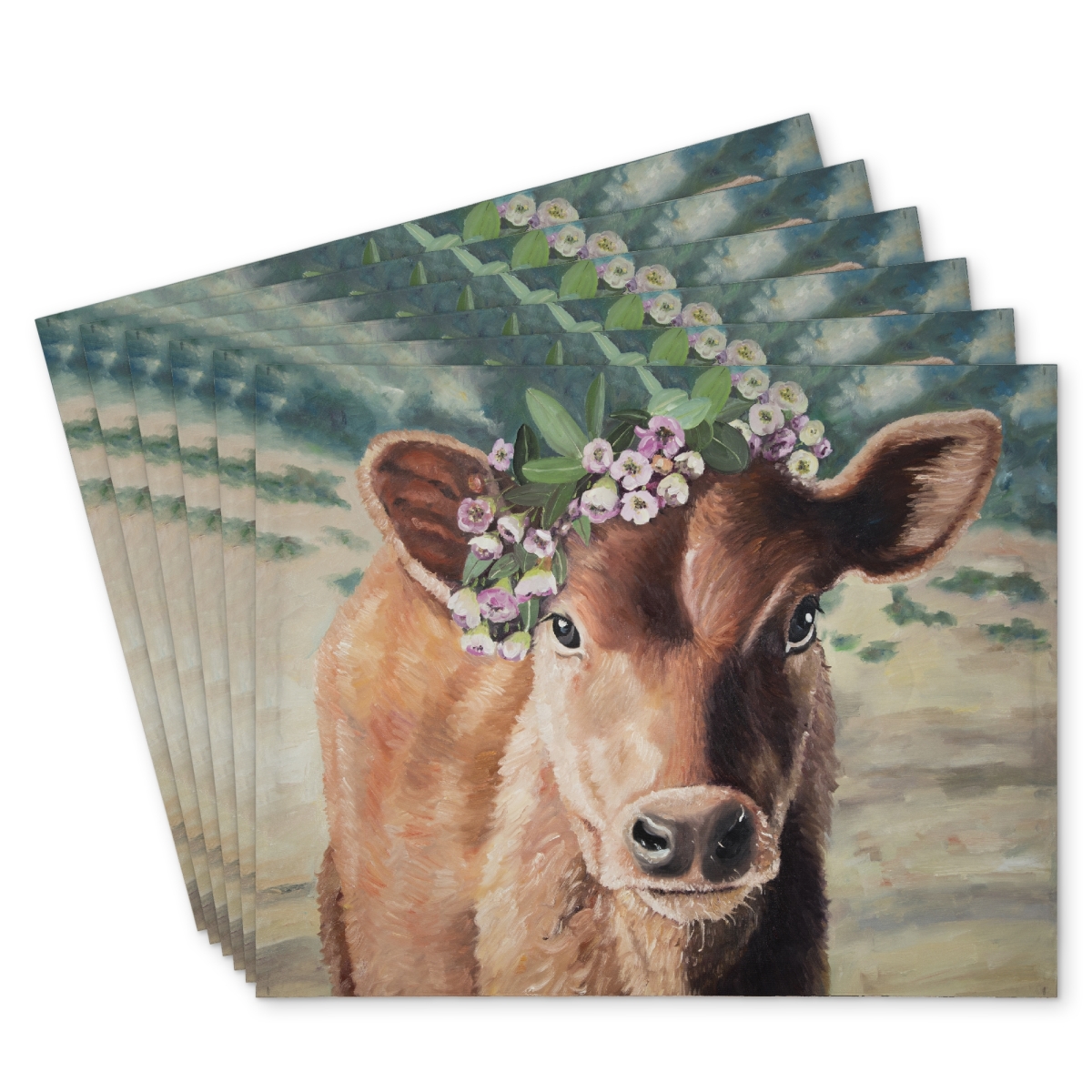 Picture of Begin Home Decor C6PP14185B6ZWH 14 x 18 in. Cute Jersey Cow Polyester Placemat - Home Decor Accessory - Set of 6