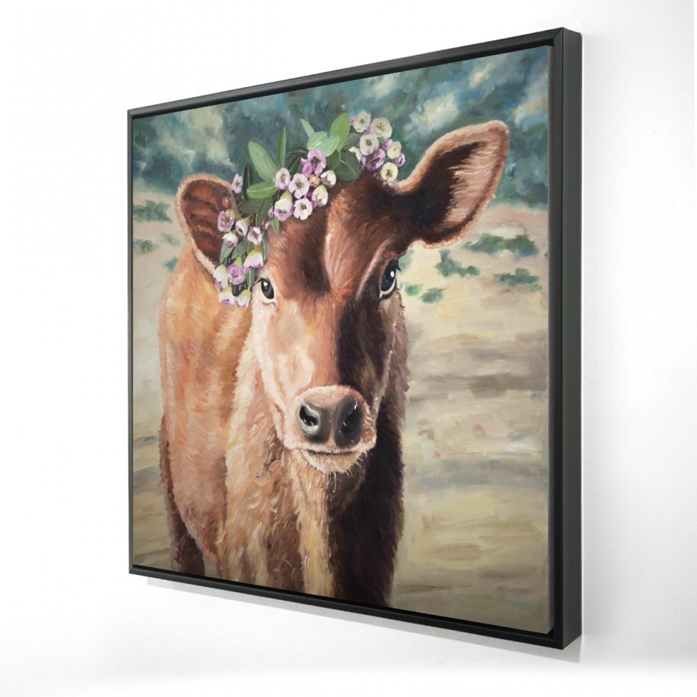 2081-3636-AN512 36 x 36 in. Cute Jersey Cow - Rustic Framed Canvas for Home Decor