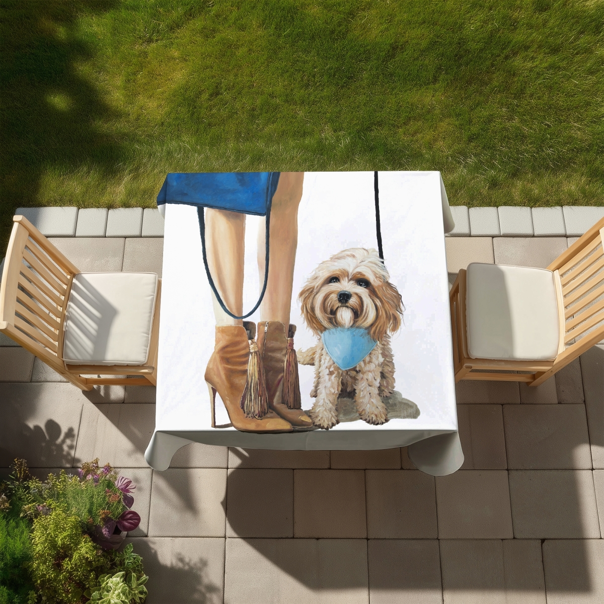 Picture of Begin Home Decor C1TC5858PA56II 58 x 58 in. Cavoodle Dog Tablecloth for Home Decor - Indoor & Outdoor Use
