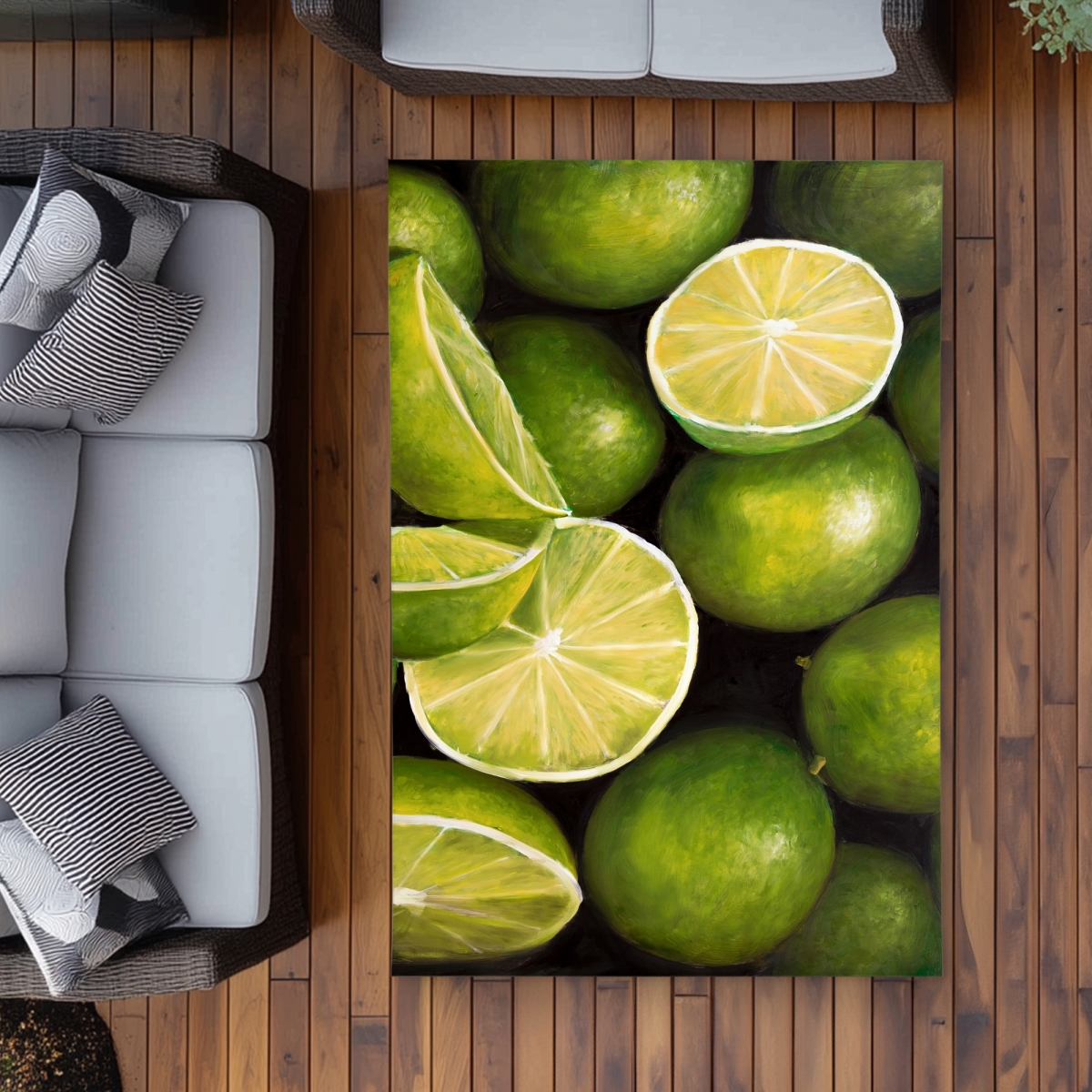 C1ROAR46CG69AE 4 x 6 ft. Basket of Limes Outdoor Area Rug - Kitchen Still Life Decor - Rectangle