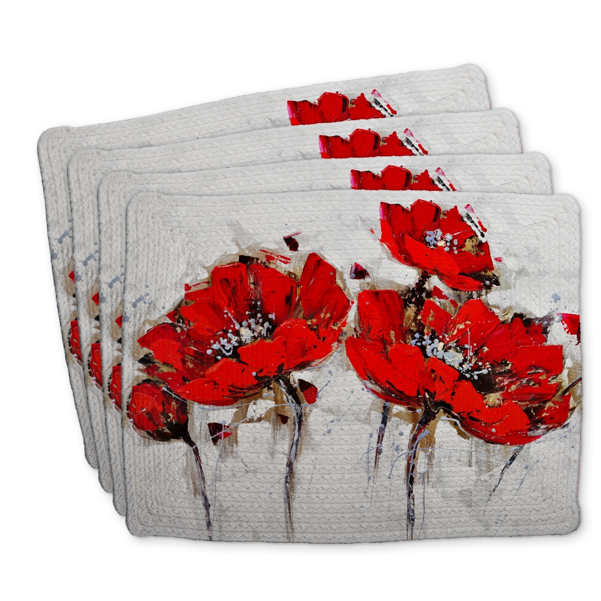 Picture of Begin Home Decor C4BP1418XUZLRX 14 x 18 in. Abstract Poppy Flowers Braided Polyester Placemat - Home Decor - Set of 4