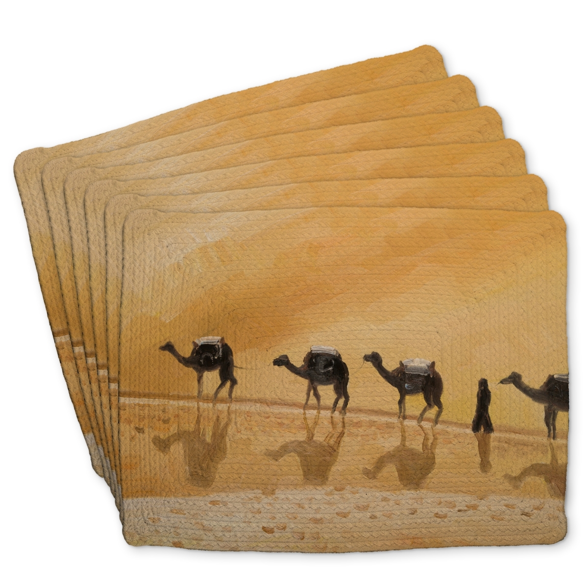Picture of Begin Home Decor C6BP14185FZOL9 14 x 18 in. Walking in the Desert Braided Polyester Placemat - Home Decor - Set of 6