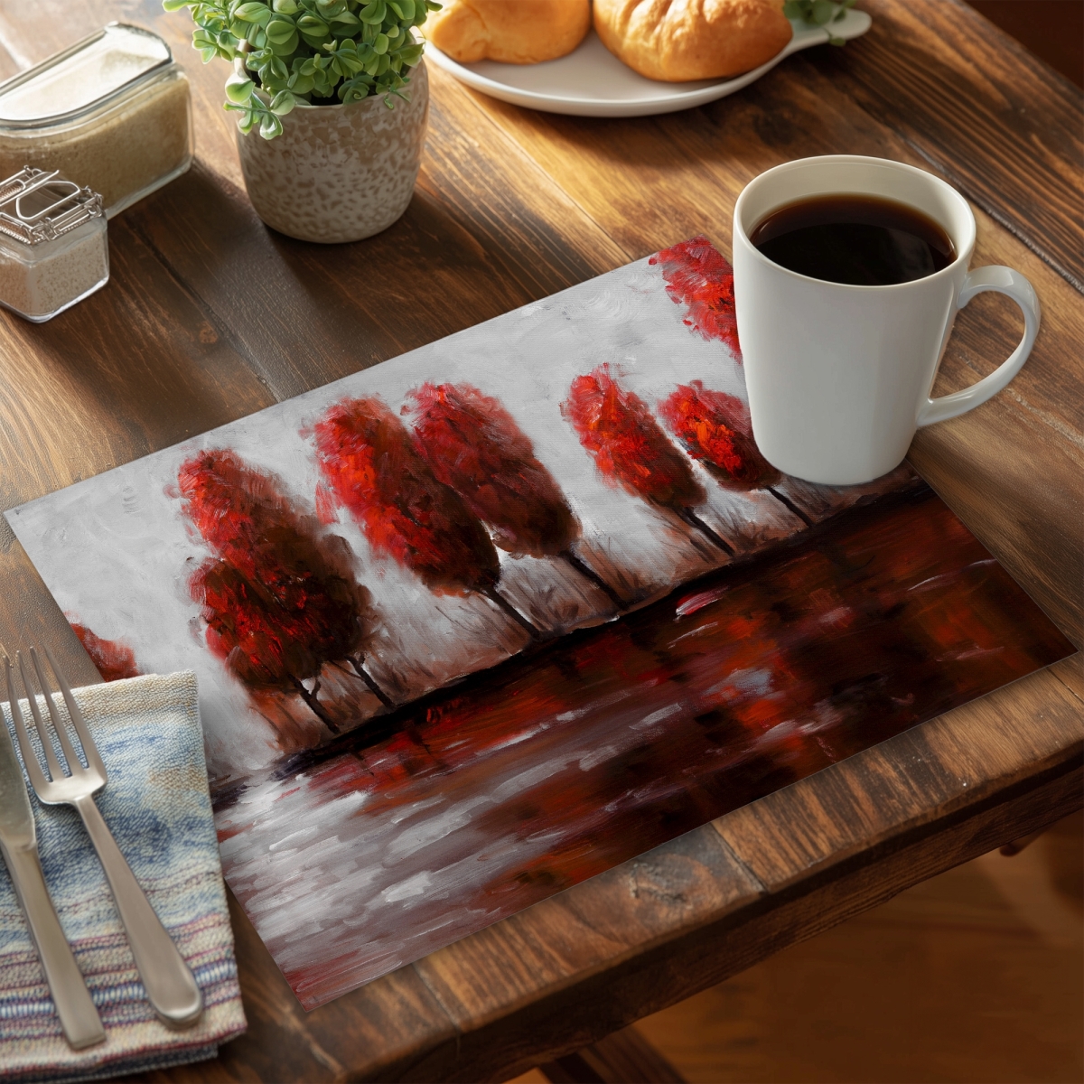 Picture of Begin Home Decor C6PP1418J3HQ5J 14 x 18 in. Red Trees Polyester Placemats - Home Decor Essentials - Set of 6