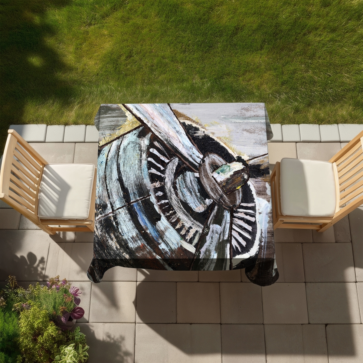 Picture of Begin Home Decor C1TC58583AEFX2 58 x 58 in. Airplane Propeller Tablecloth - Aviation Decor Indoor & Outdoor