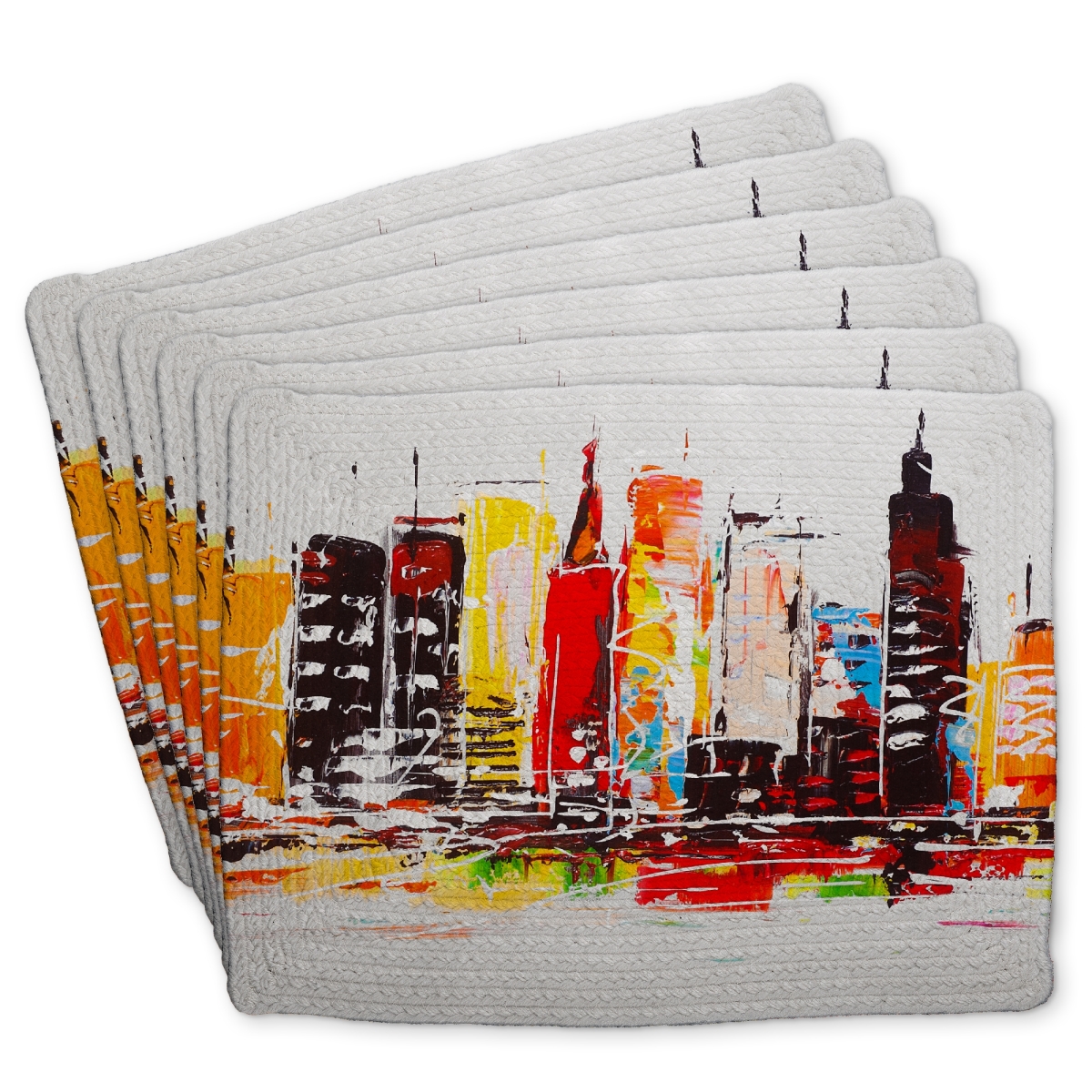 Picture of Begin Home Decor C6BP1418PW4T8B 14 x 18 in. City in Bright Colors - Braided Polyester Placemat for Home Decor - Set of 6