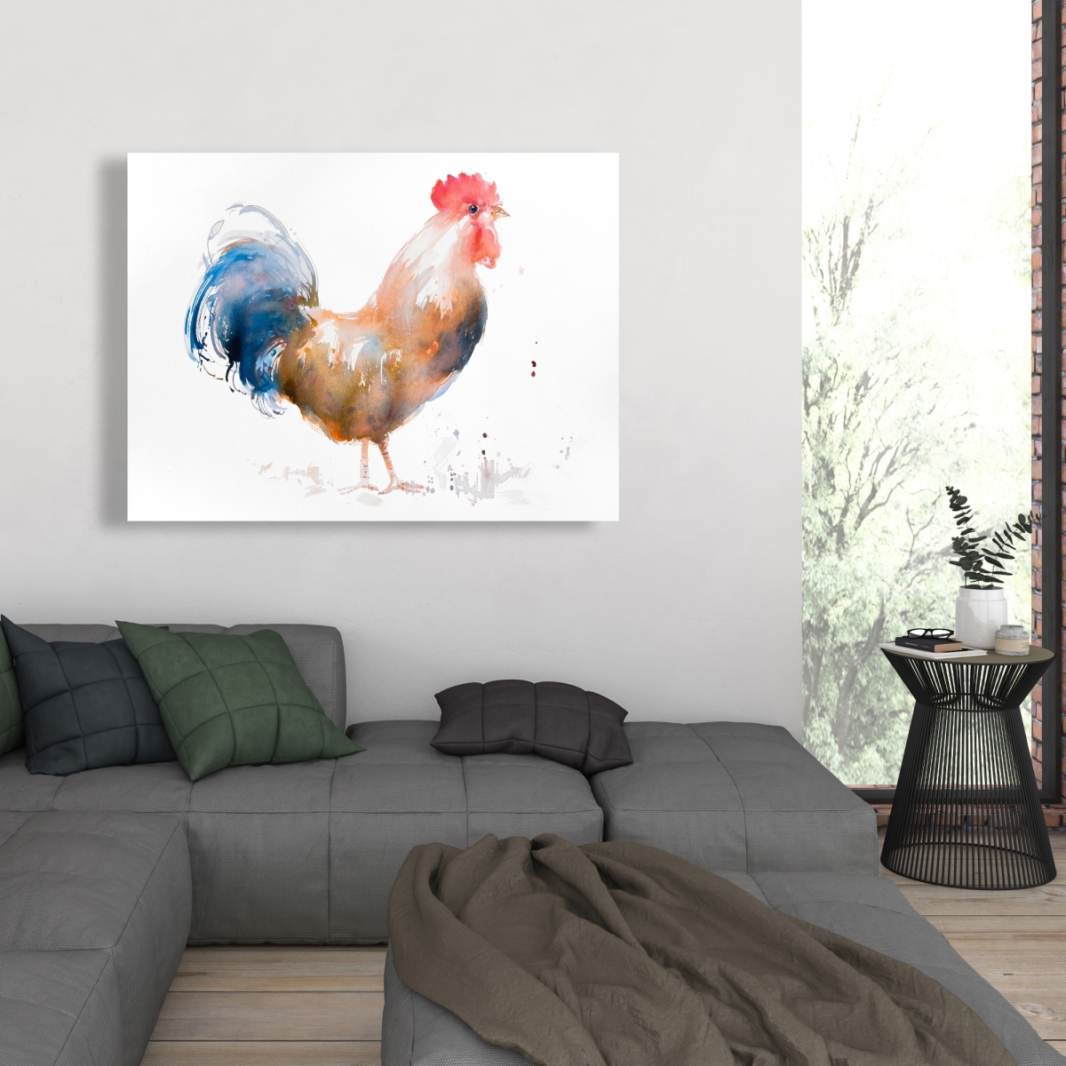 C1RC36480HZZOO 36 x 48 in. Rooster Watercolor Style - Blue Bird Canvas for Home Decor