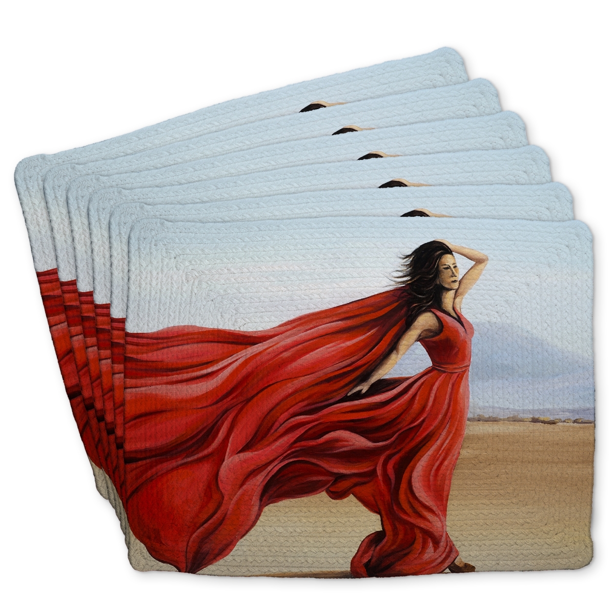 Picture of Begin Home Decor C6BP14187UUQS0 14 x 18 in. Red Dress in the Desert - Braided Polyester Placemat - Home Decor - Set of 6
