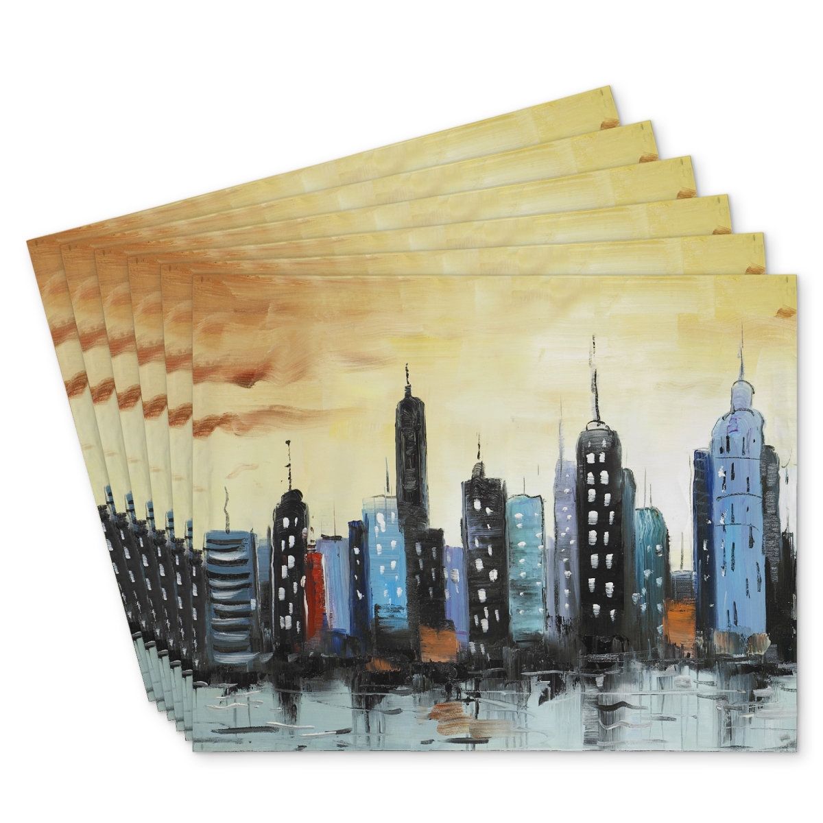 Picture of Begin Home Decor C6PP1418OAEDF9 14 x 18 in. Skyline on Cityscape Polyester Placemat - Home Decor Accent - Set of 6