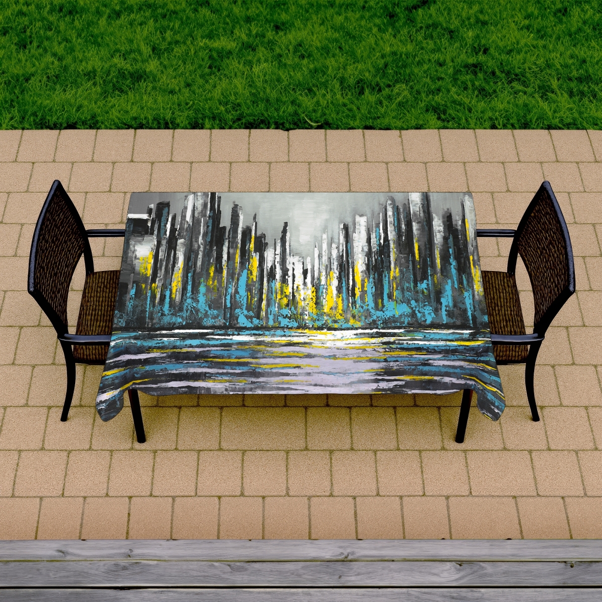 Picture of Begin Home Decor C1TCLRGEPDYYSG 58 x 102 in. Abstract Blue Skyline Tablecloth - Indoor & Outdoor Home Decor
