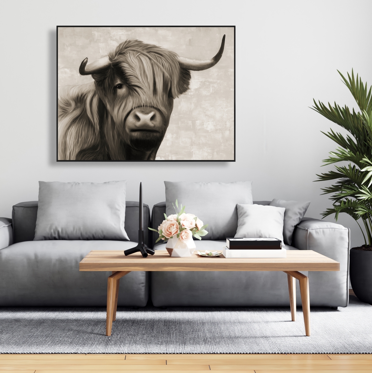 C1FC3648S772DC 36 x 48 in. Highland Cattle Sepia - Farmhouse Framed Canvas Art Decor
