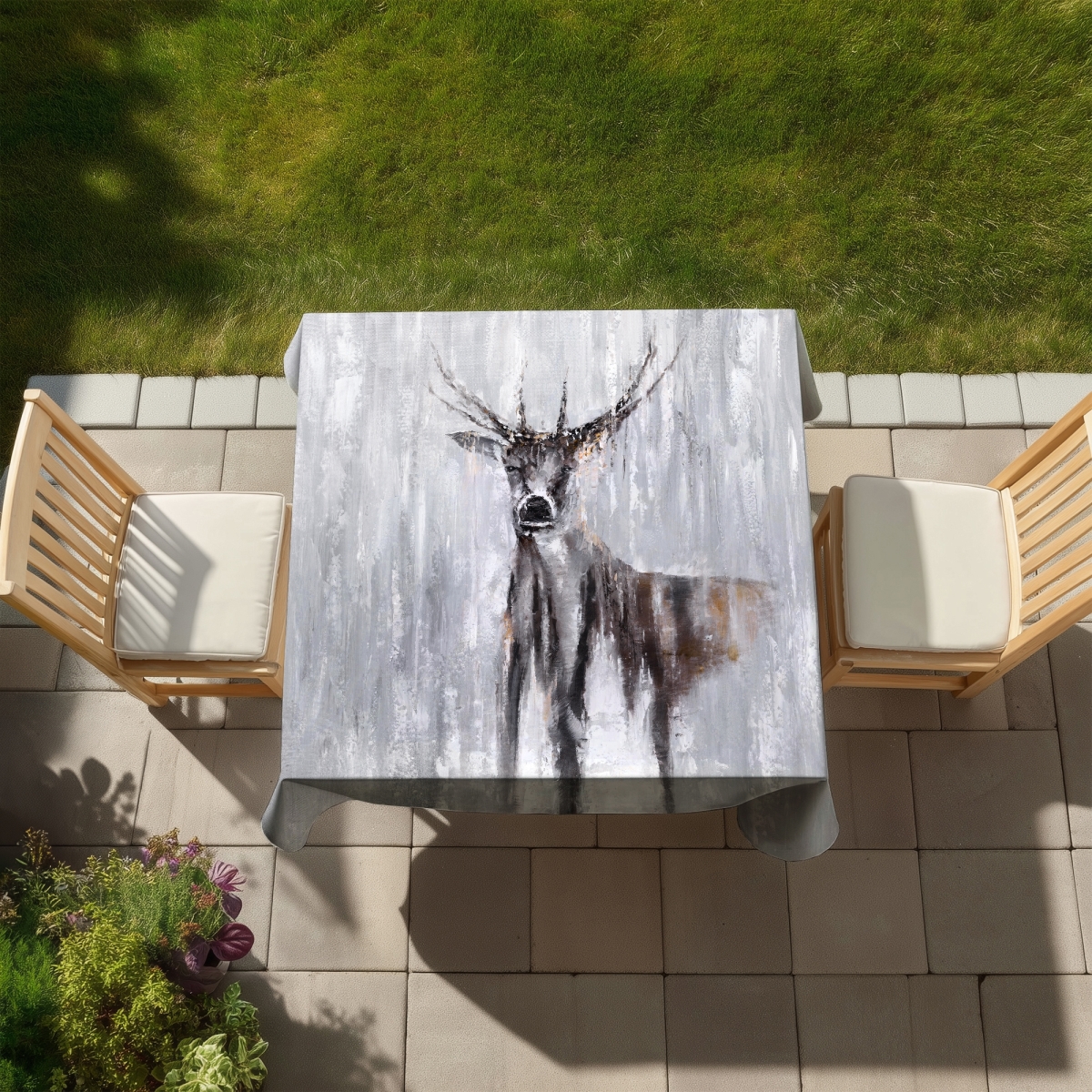 Picture of Begin Home Decor C1TC5858JXRMQ3 58 x 58 in. Brown Rustic Animals Tablecloth - Abstract Deer in Forest Decor