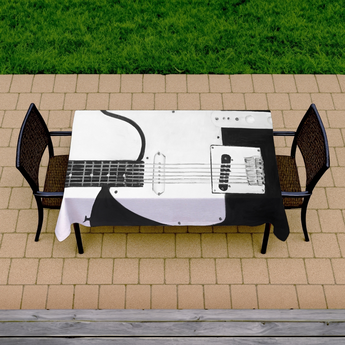 Picture of Begin Home Decor C1TCLRGE34GRBI 58 x 102 in. Black Rock Guitar Tablecloth - Indoor & Outdoor Home Decor