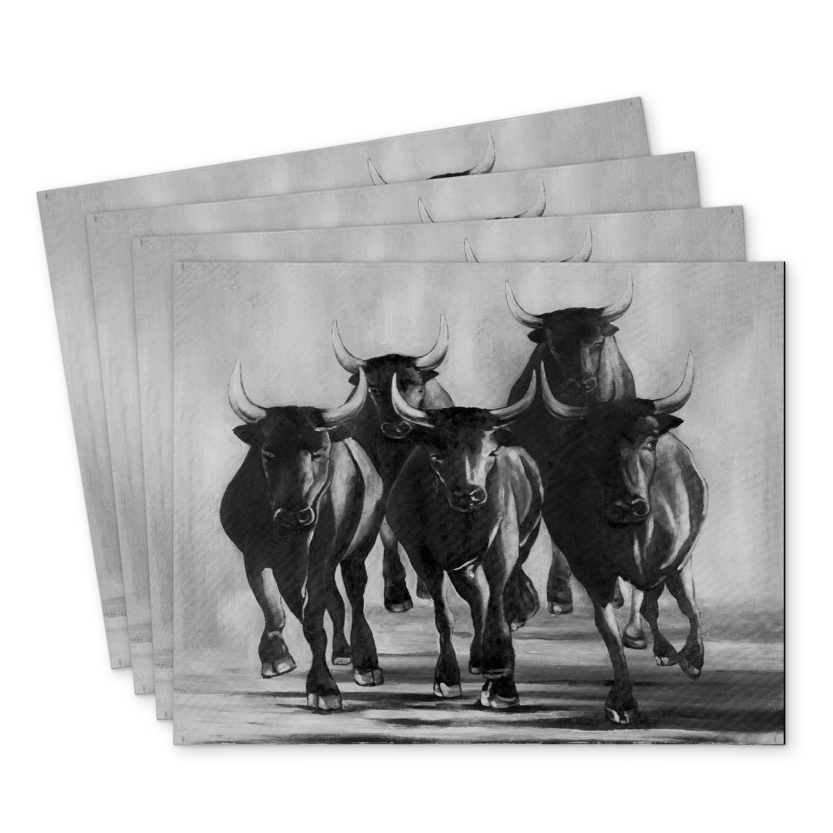 Picture of Begin Home Decor C4PP1418NZ30AO 14 x 18 in. Group of Bulls At Galops Polyester Placemat - Home Decor - Set of 4
