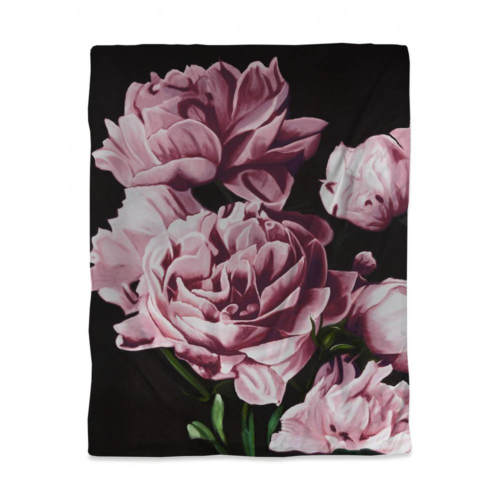 3817-VWCT-FL355-1 Twin Size Black Romantic Duvet Cover - Pink Peonies Home Decor
