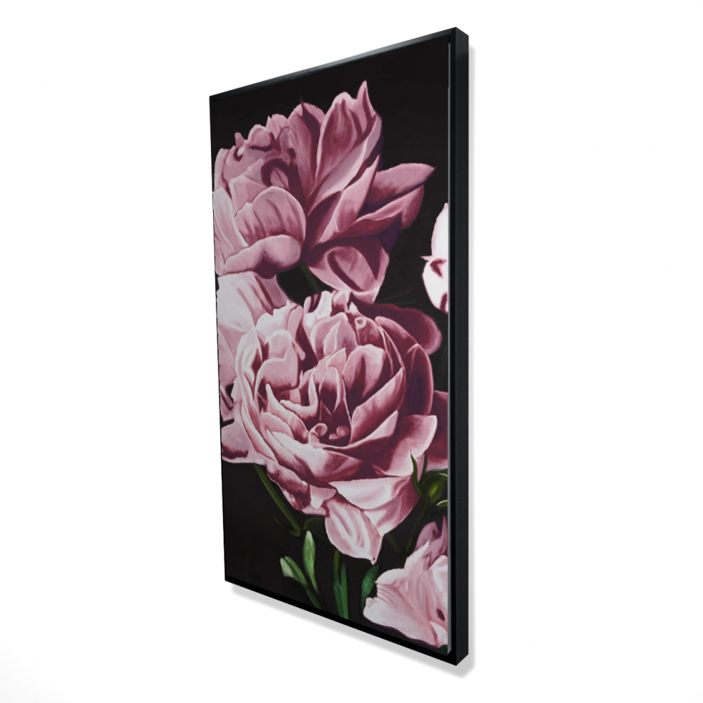 2081-4824-FL355-1 24 x 48 in. Pink Peonies - Hyperrealist Botanical Framed Canvas Art