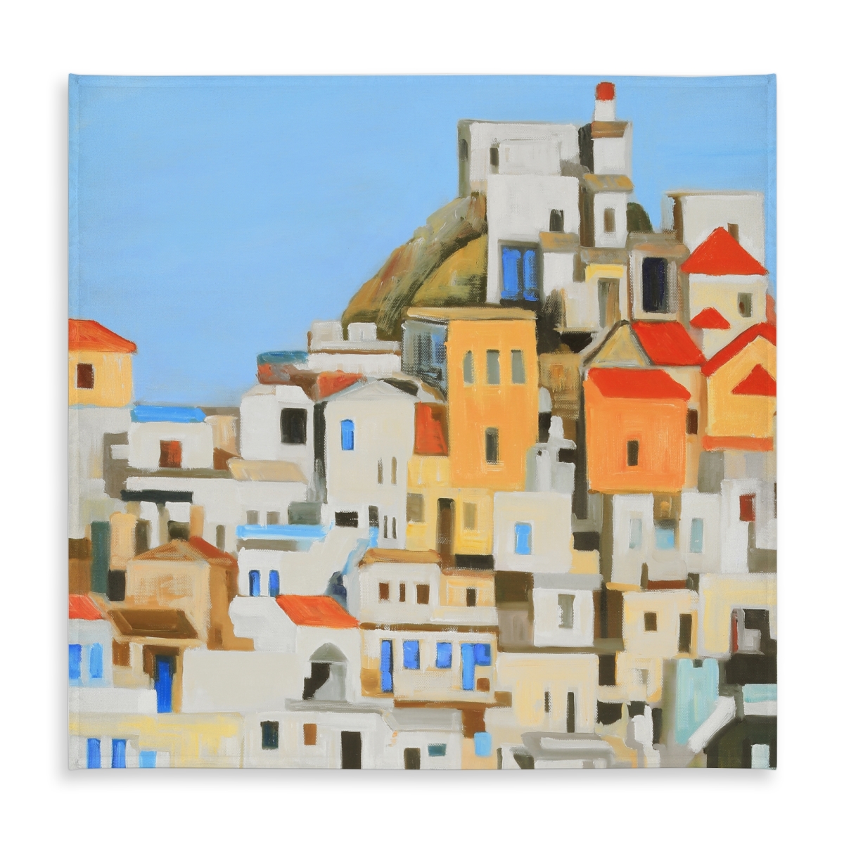 Picture of Begin Home Decor C1TC5858WEJ2OY 58 x 58 in. Contemporary Blue Tablecloth - Small Houses in Greece Design
