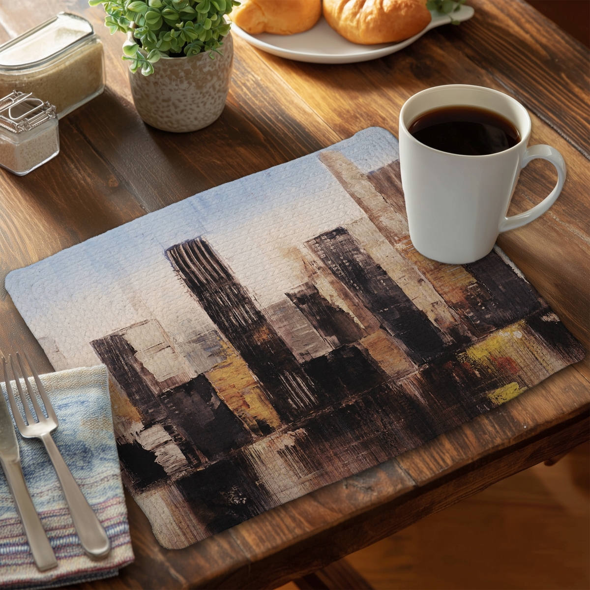 Picture of Begin Home Decor C6BP1418QPW1NW 14 x 18 in. Striped Abstract Buildings Braided Polyester Placemat - Home Decor - Set of 6