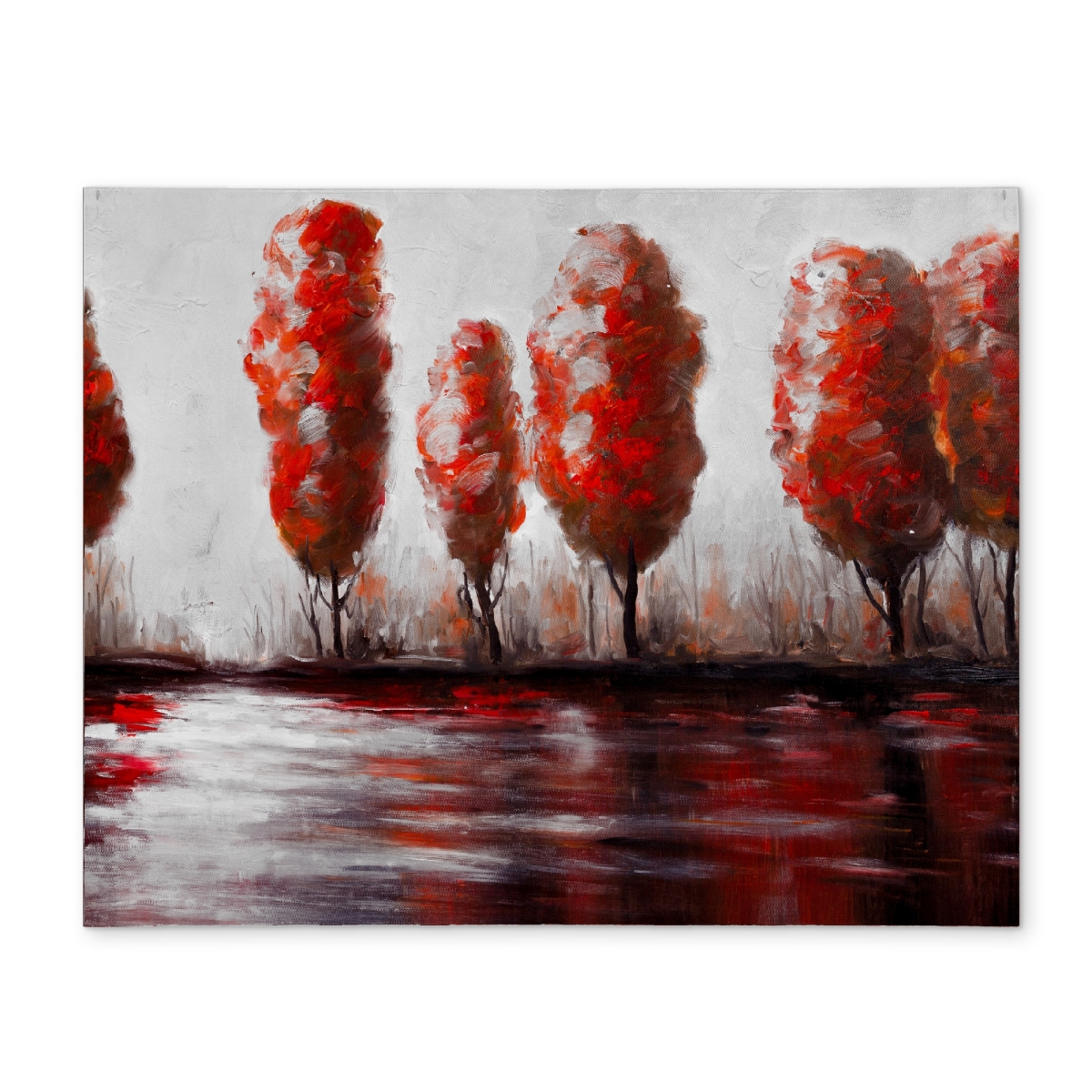 Picture of Begin Home Decor CPPM1418OT8FMG 14 x 18 in. Gray Landscapes Trees Placemat - Red Trees By the Lake Decor