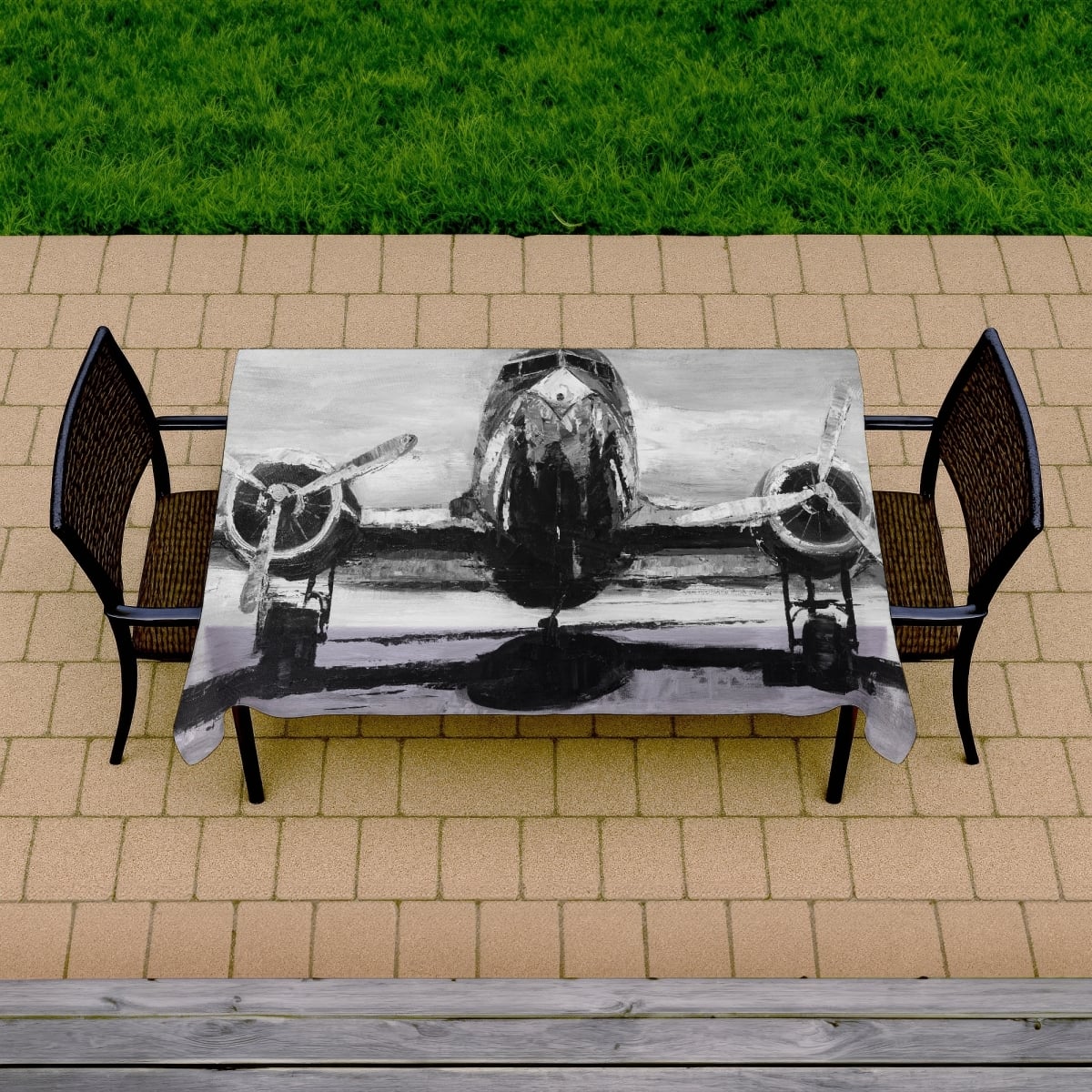 Picture of Begin Home Decor C1TCLRGEY3EV0Z 58 x 102 in. Grayscale Plane Tablecloth - Aviation Decor - Indoor & Outdoor