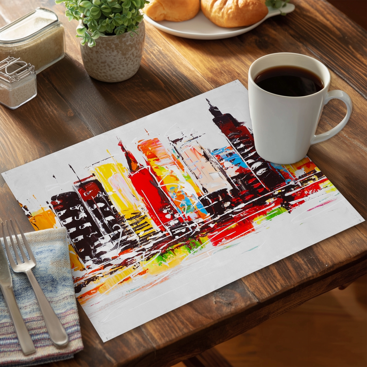 Picture of Begin Home Decor C4PP1418RDHMH6 14 x 18 in. City in Bright Colors Polyester Placemat - Home Decor Accent - Set of 4