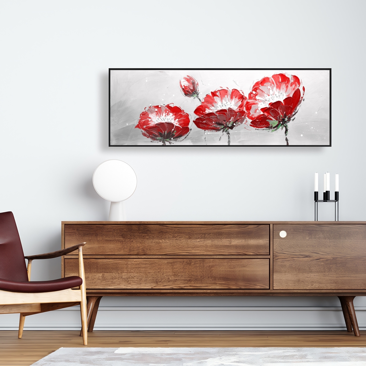 C1FC1648J5TI1L 16 x 48 in. Wild Flowers on Gray Background - Red Framed Canvas Art