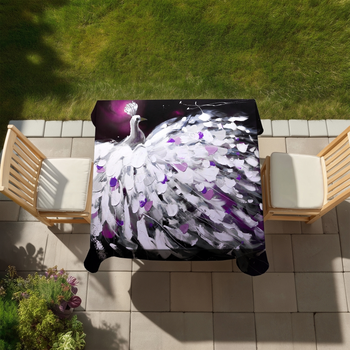 Picture of Begin Home Decor C1TC58586J50DO 58 x 58 in. Purple Peacock Tablecloth - Indoor & Outdoor Decor, Bedroom Use