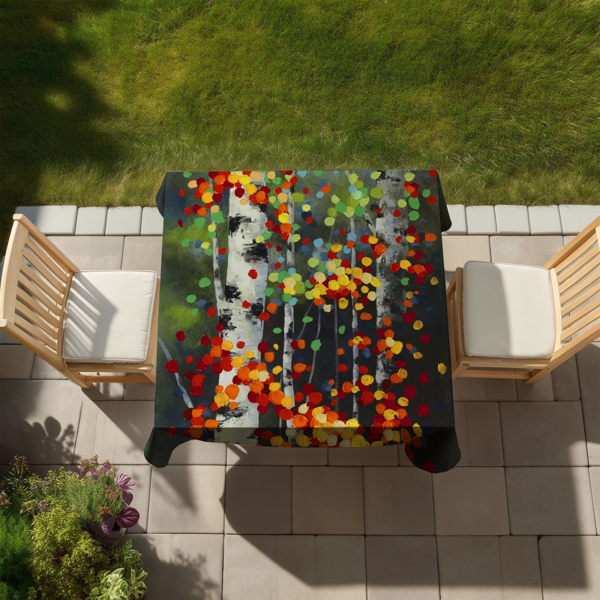 Picture of Begin Home Decor C1TC5858P3DYDL 58 x 58 in. Colorful Dotted Leaves Tablecloth - Indoor & Outdoor Decor