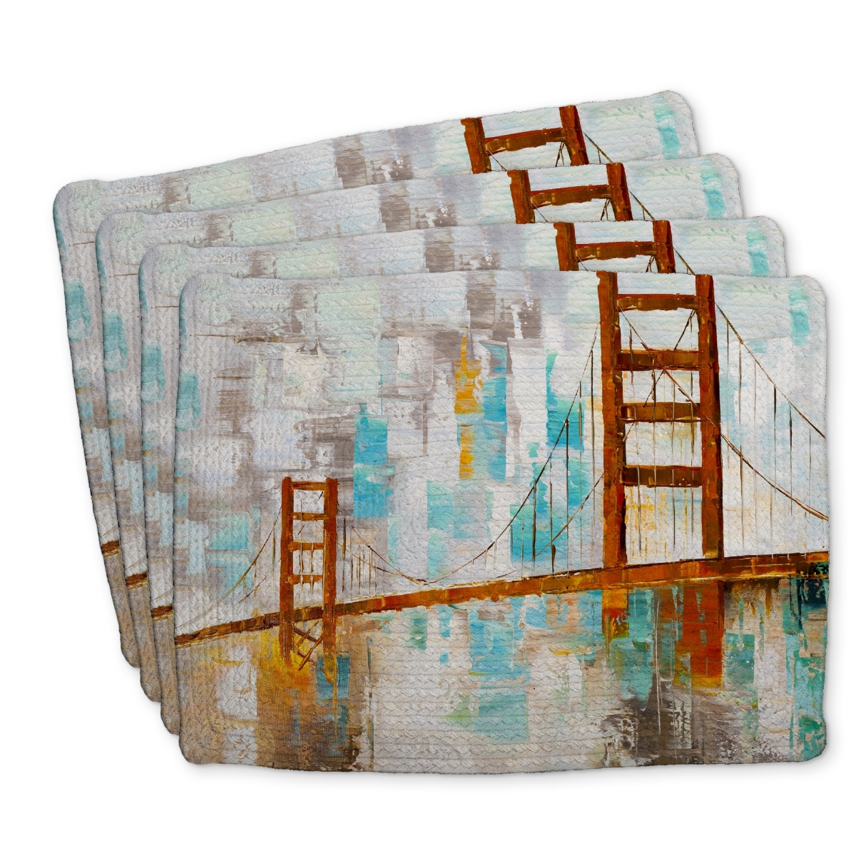 Picture of Begin Home Decor C4BP14189EEOTD 14 x 18 in. Golden Gate Braided Polyester Placemat - Turquoise Paint Spots - Set of 4