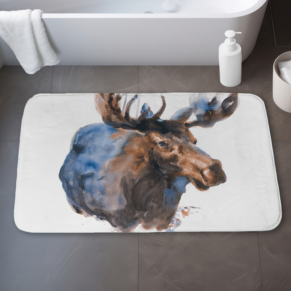 C1BM2134N8VYIS 21 x 34 in. Abstract Blue Moose - Rustic Animals Bath Mat for Home Decor
