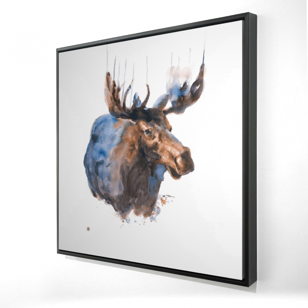 2081-3636-AN254-1 36 x 36 in. Abstract Blue Moose - Deer Holidays Framed Canvas Art