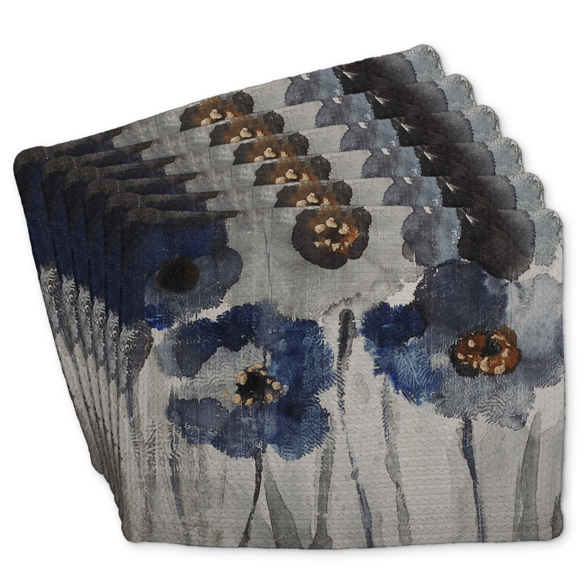 Picture of Begin Home Decor C6BP1418DQZKFF 14 x 18 in. Blue Blurry Flowers Braided Polyester Placemat for Home Decor - Set of 6
