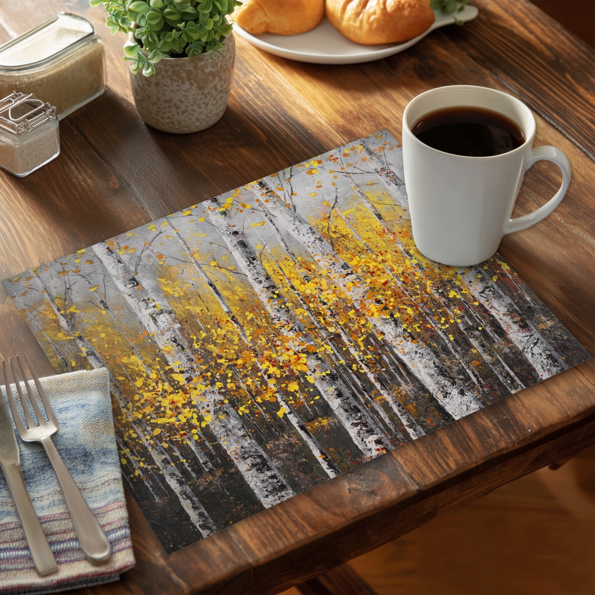 Picture of Begin Home Decor C4PP1418WD95BM 14 x 18 in. Sunny Birch Trees Polyester Placemats for Home Decor - Set of 4