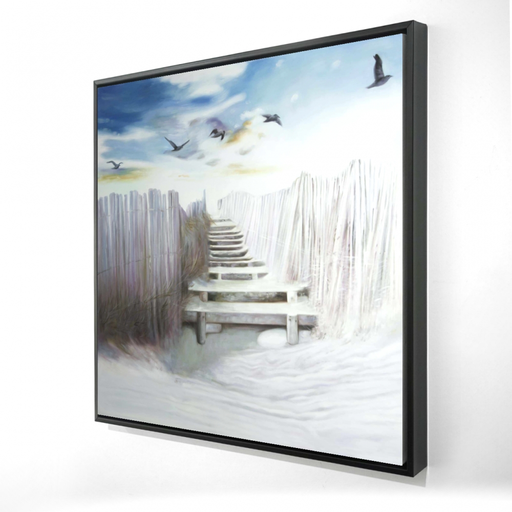 Break At the Beach Framed Canvas Art - Coastal Design - 36 x 36 in.