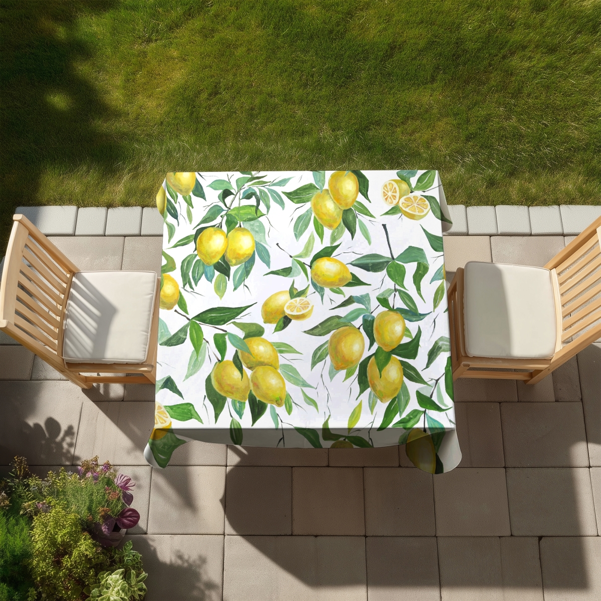 Picture of Begin Home Decor C1TC5858EH73TU 58 x 58 in. Lemon Pattern Tablecloth - Indoor & Outdoor Home Decor Leaves