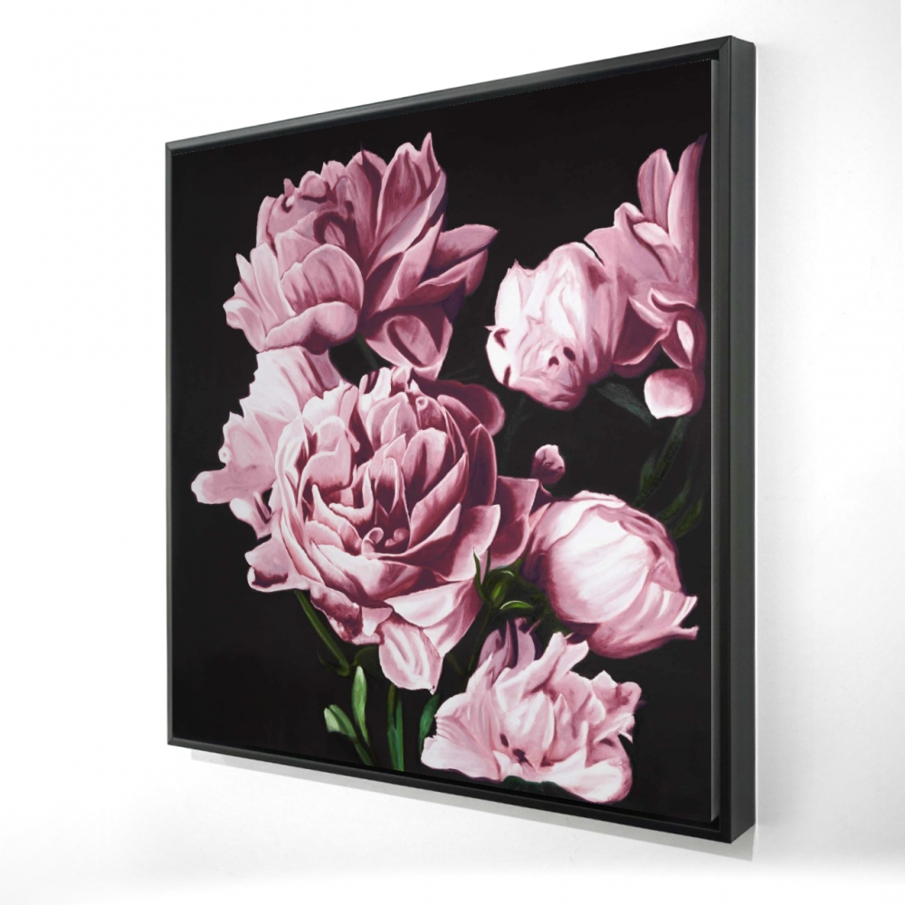 2081-2424-FL355-1 24 x 24 in. Black Botanical Romantic Canvas - Pink Peonies Home Decor