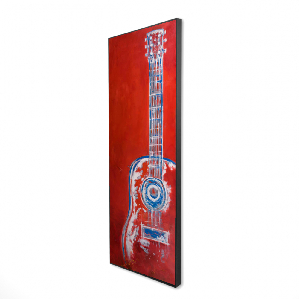 2081-6020-MU41 20 x 60 in. Modern Red Abstract Guitar - Framed Canvas Home Decor Art